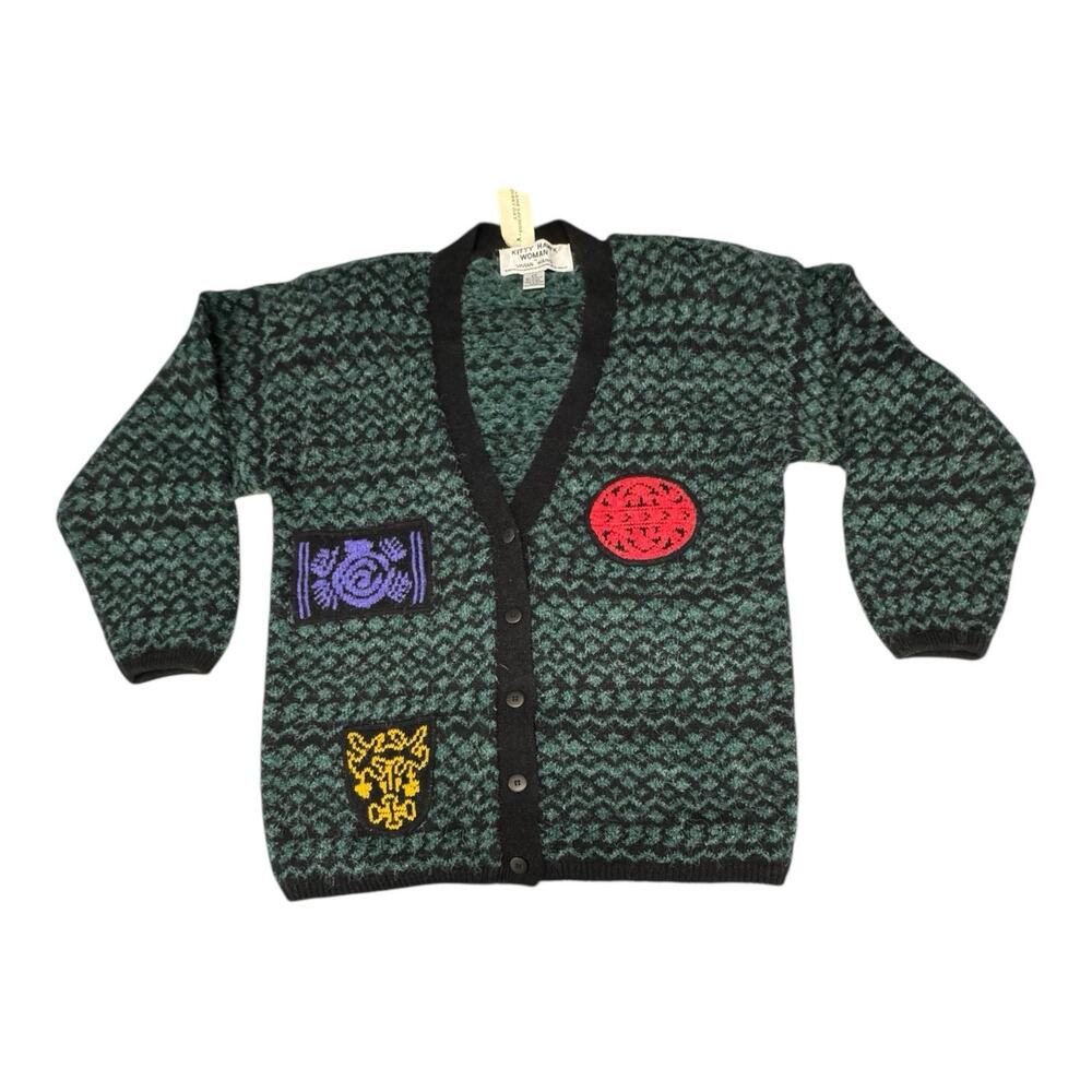 NWT Vintage 80s Kitty Hawk by Vivian Wang 2X Knit Tweed Geometric Cardigan Retro